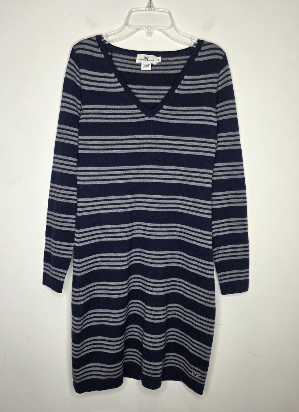 Vineyard Vines navy blue grey striped wool blend long sleeve sweater dress - XS